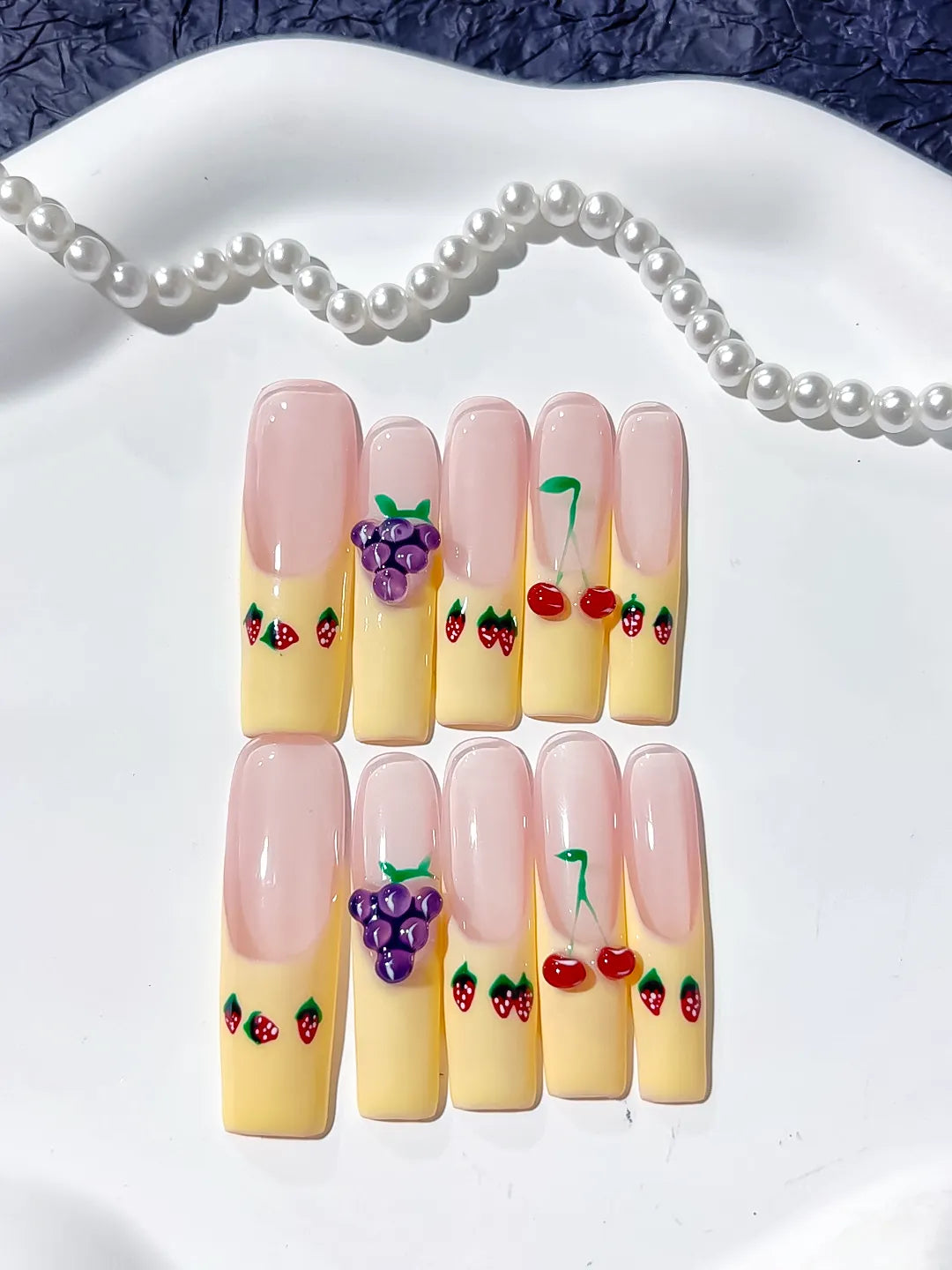 JSA01 - Long Nude Yellow Square Floral Grape Cherry