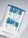 JSA04 - Long Blue White Square French tip Flower Chain