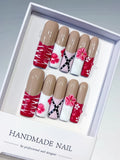 JSA05 - Long Nude Red Square Abstract Flower Ribbon