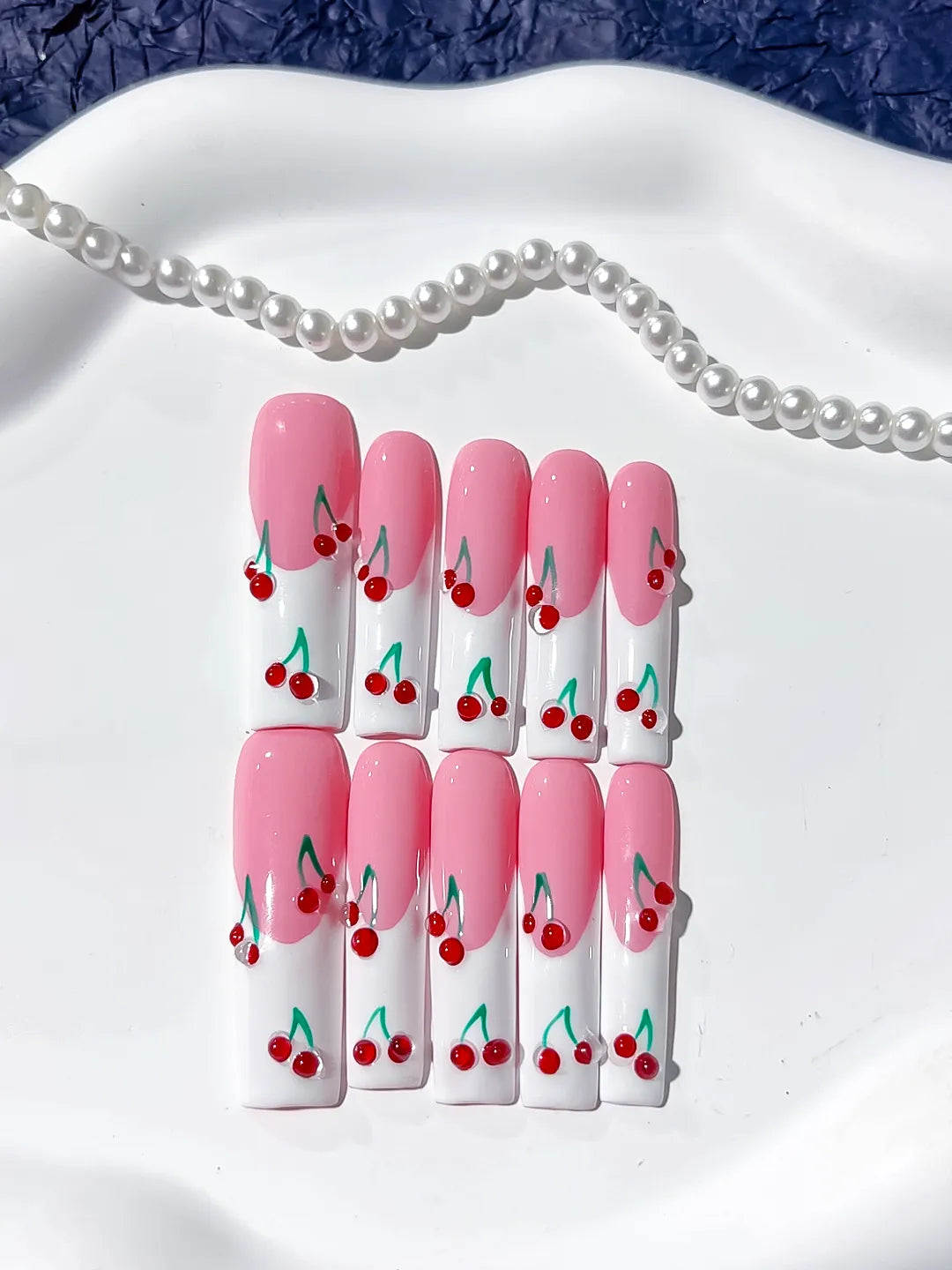 JSA06 - Long Pink White Square Floral Cherry