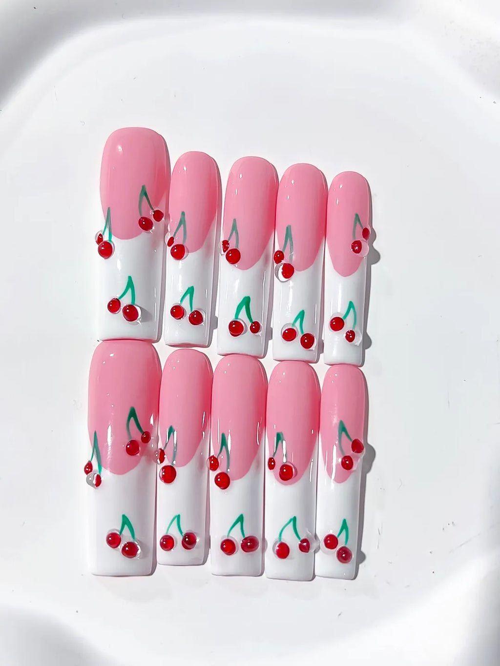 JSA06 - Long Pink White Square Floral Cherry