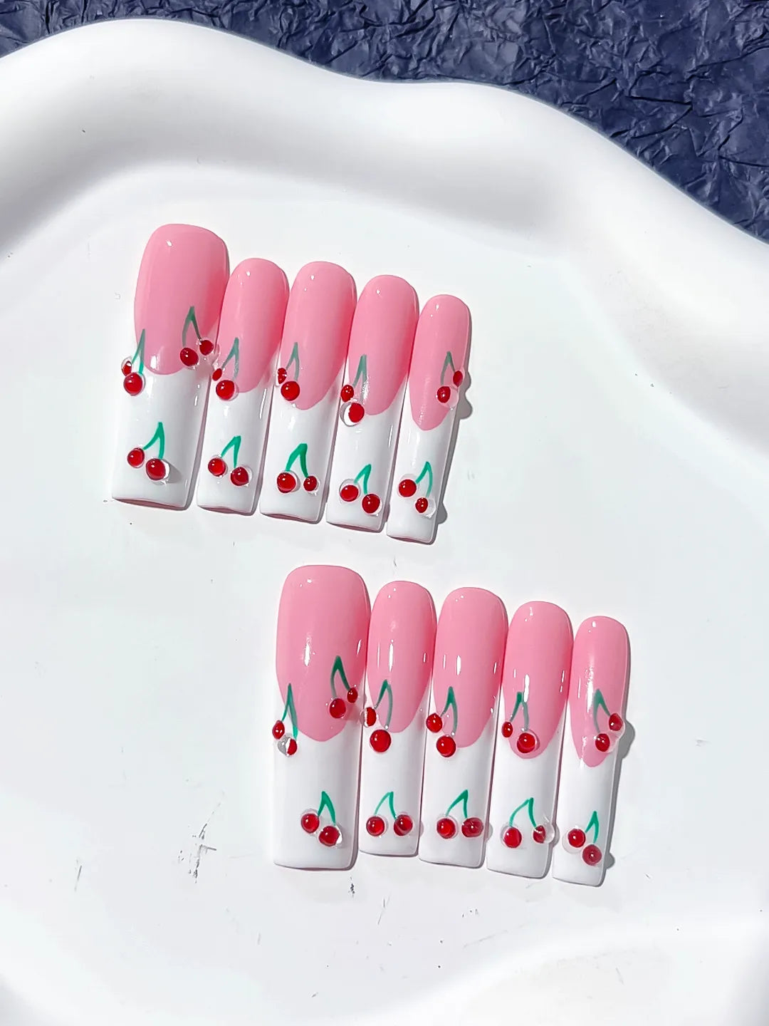 JSA06 - Long Pink White Square Floral Cherry