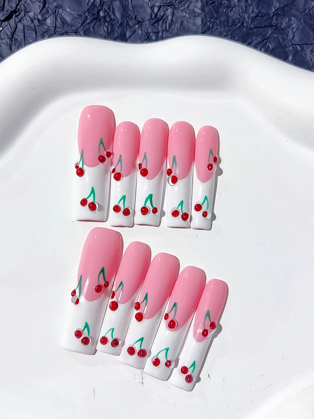JSA06 - Long Pink White Square Floral Cherry
