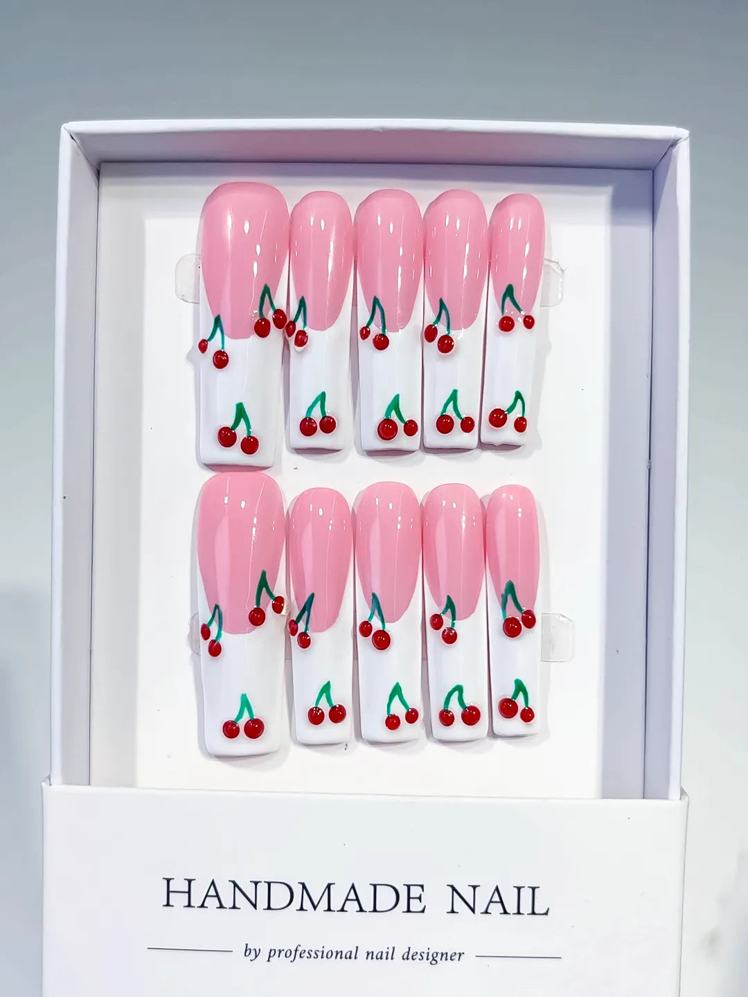 JSA06 - Long Pink White Square Floral Cherry