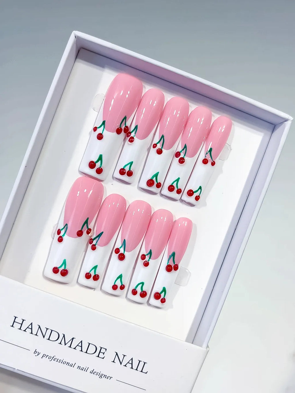 JSA06 - Long Pink White Square Floral Cherry