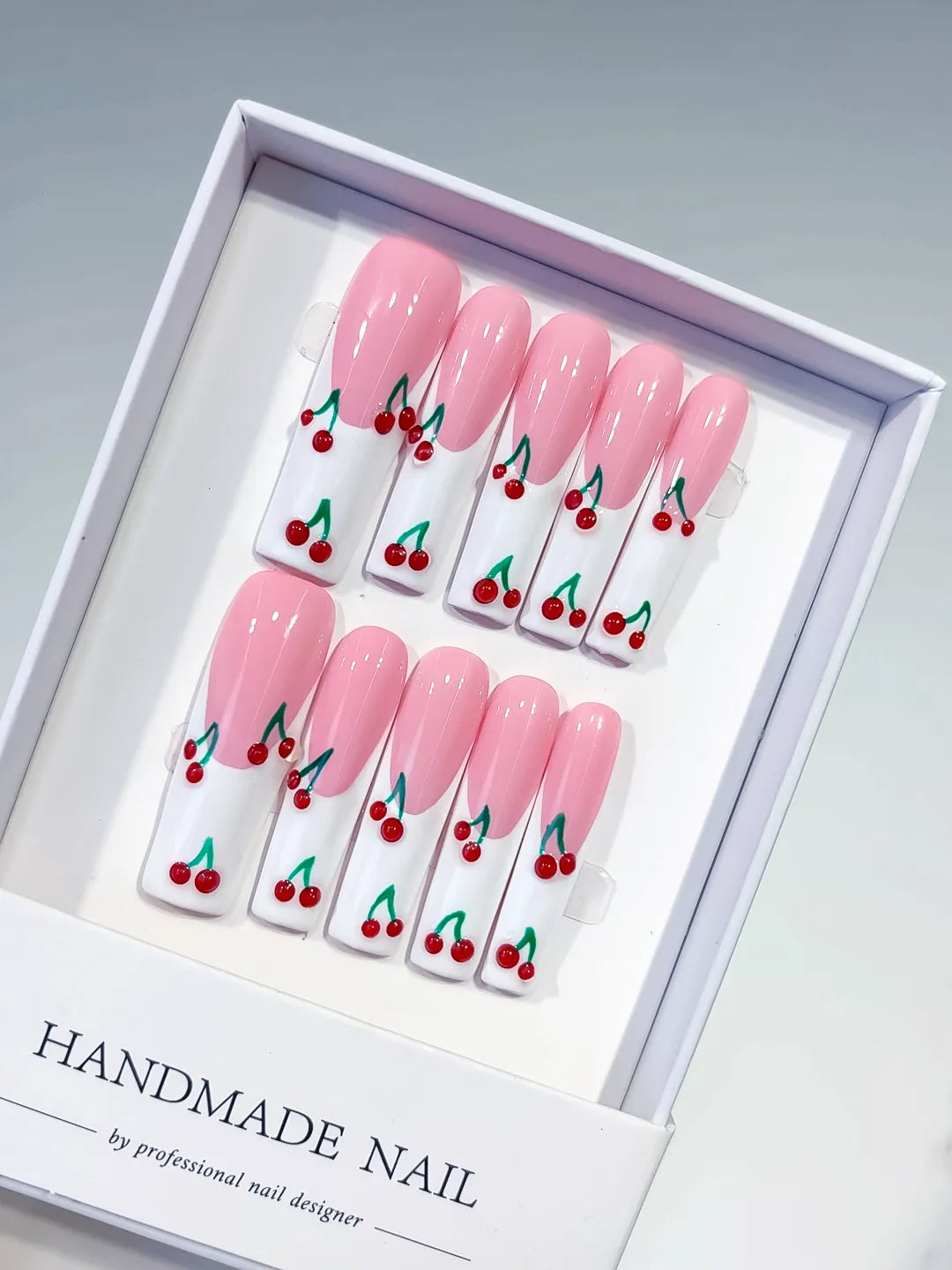 JSA06 - Long Pink White Square Floral Cherry