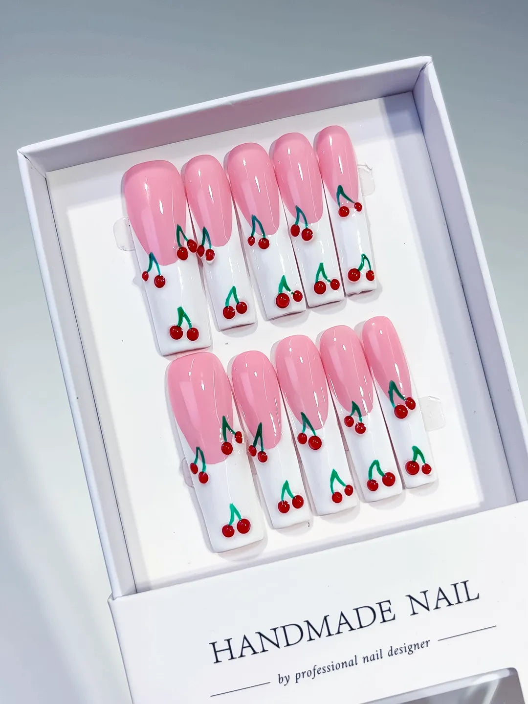 JSA06 - Long Pink White Square Floral Cherry