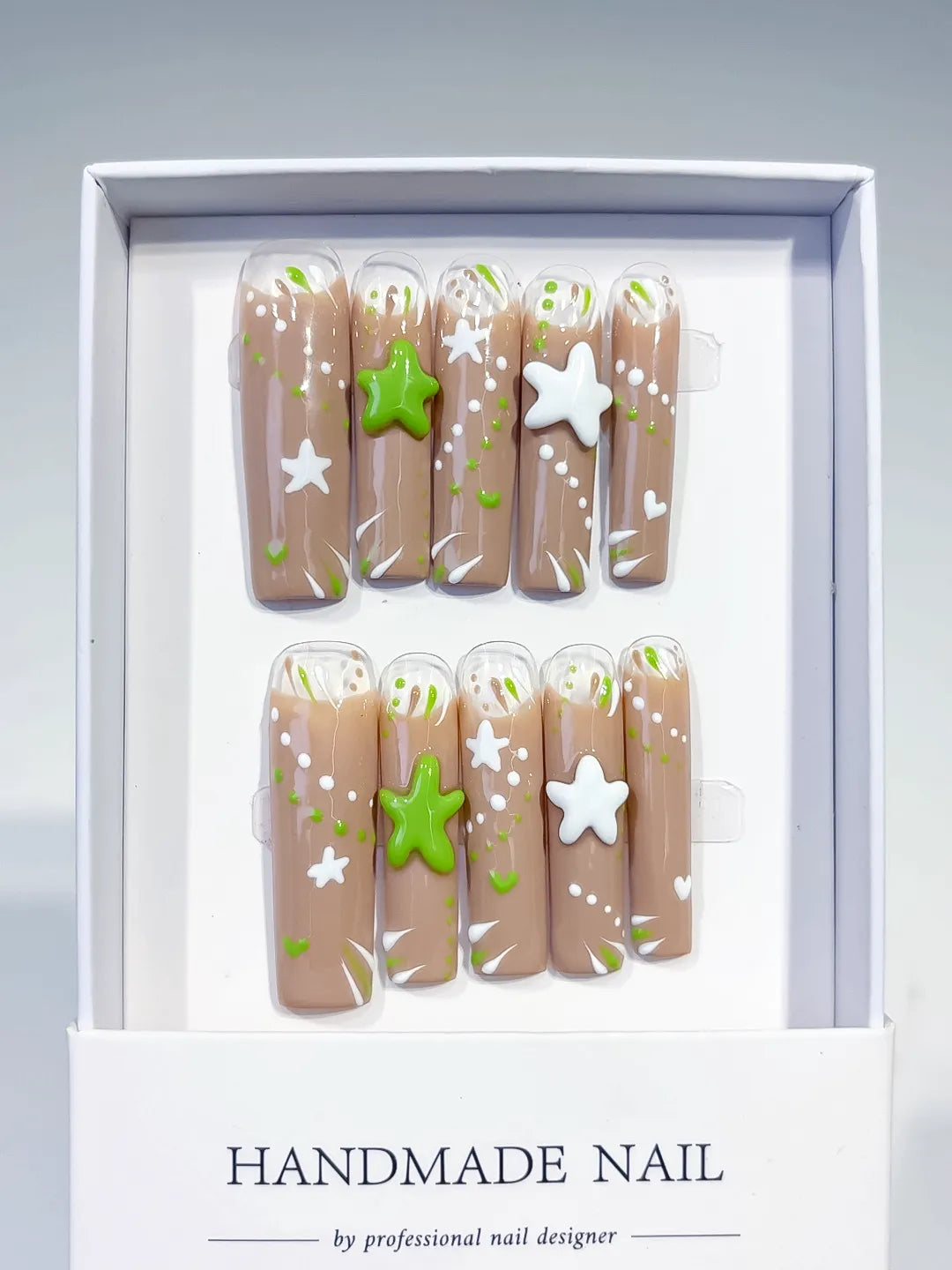 JSA07 - Long Nude White Square Abstract Star Heart