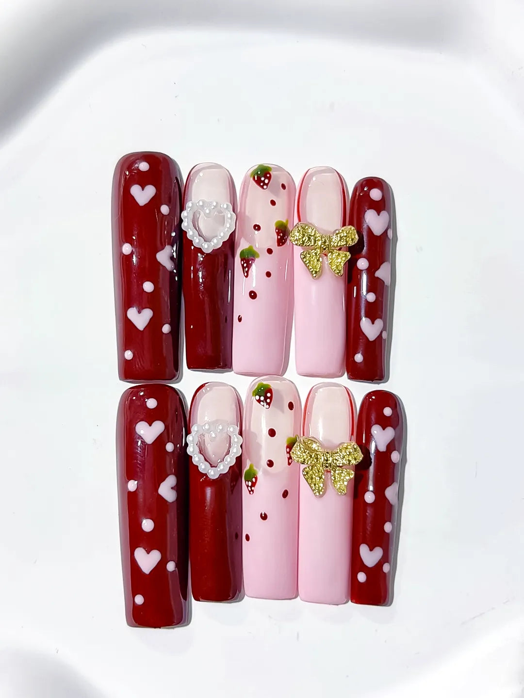 JSA09 - Long Red Pink Square Floral Heart Strawberry