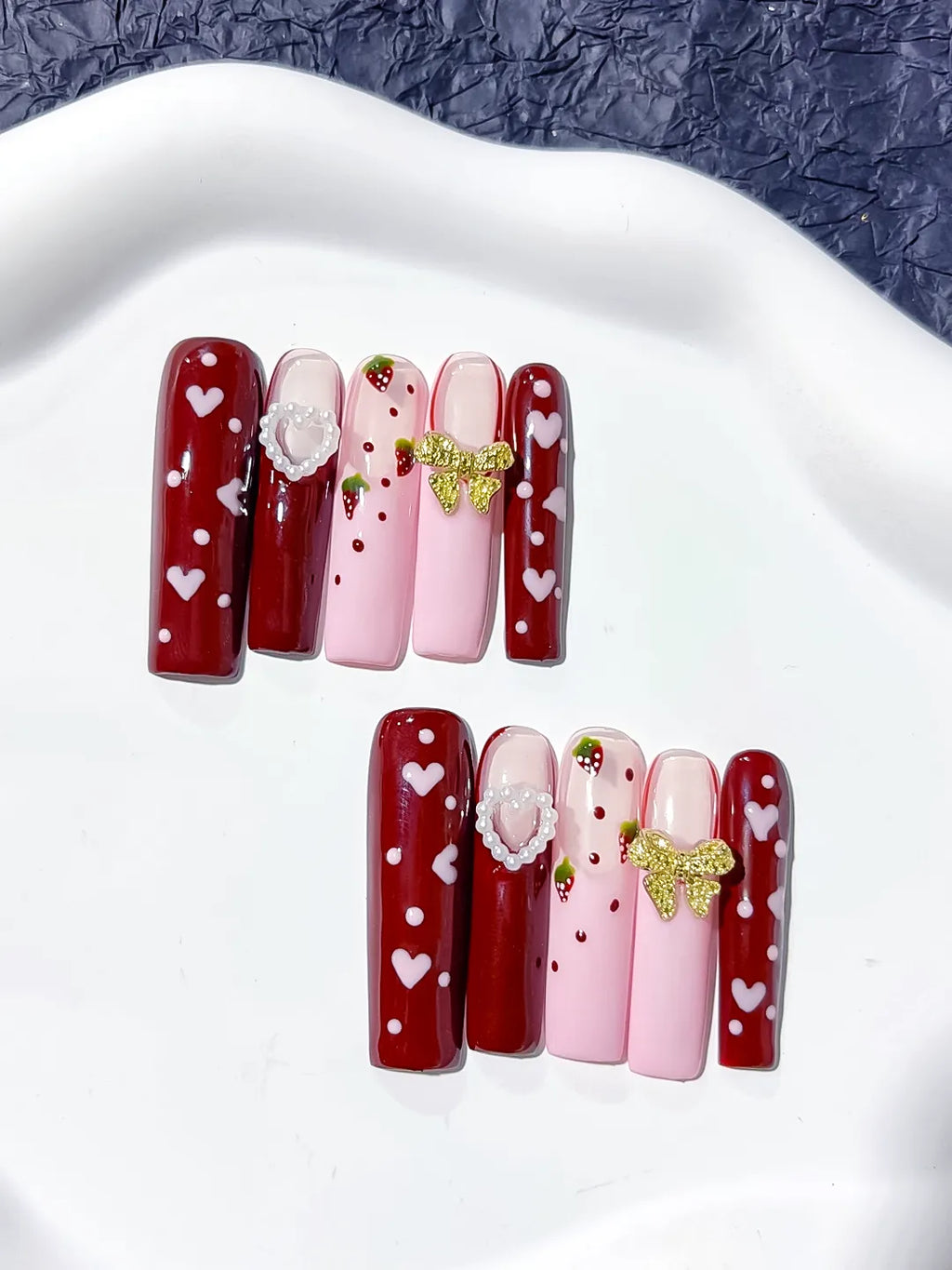 JSA09 - Long Red Pink Square Floral Heart Strawberry