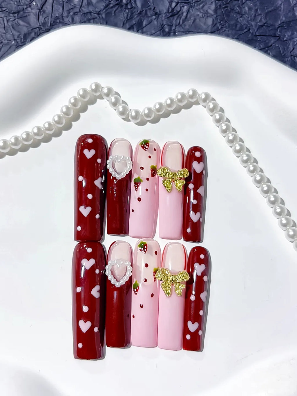 JSA09 - Long Red Pink Square Floral Heart Strawberry