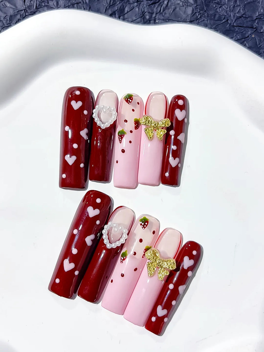 JSA09 - Long Red Pink Square Floral Heart Strawberry
