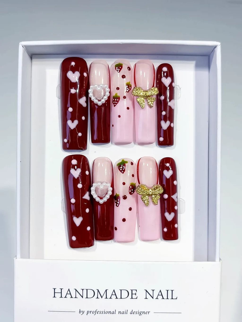JSA09 - Long Red Pink Square Floral Heart Strawberry