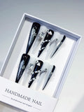 JSA15 - Long Black White Stiletto Abstract Rhinestone Metallic Accent