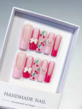 JSA17 - Long Pink White Square Floral Cherry Bow