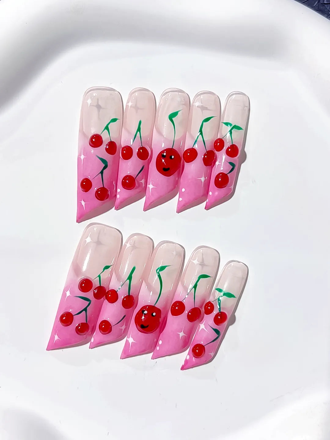 JSA20 - Long Pink Red Square Floral Cherry Face