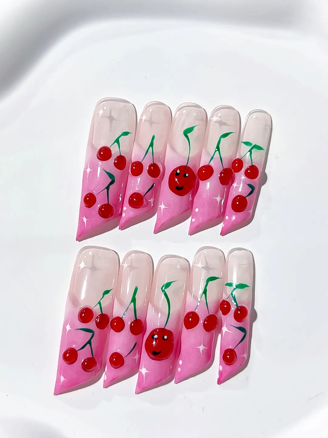 JSA20 - Long Pink Red Square Floral Cherry Face