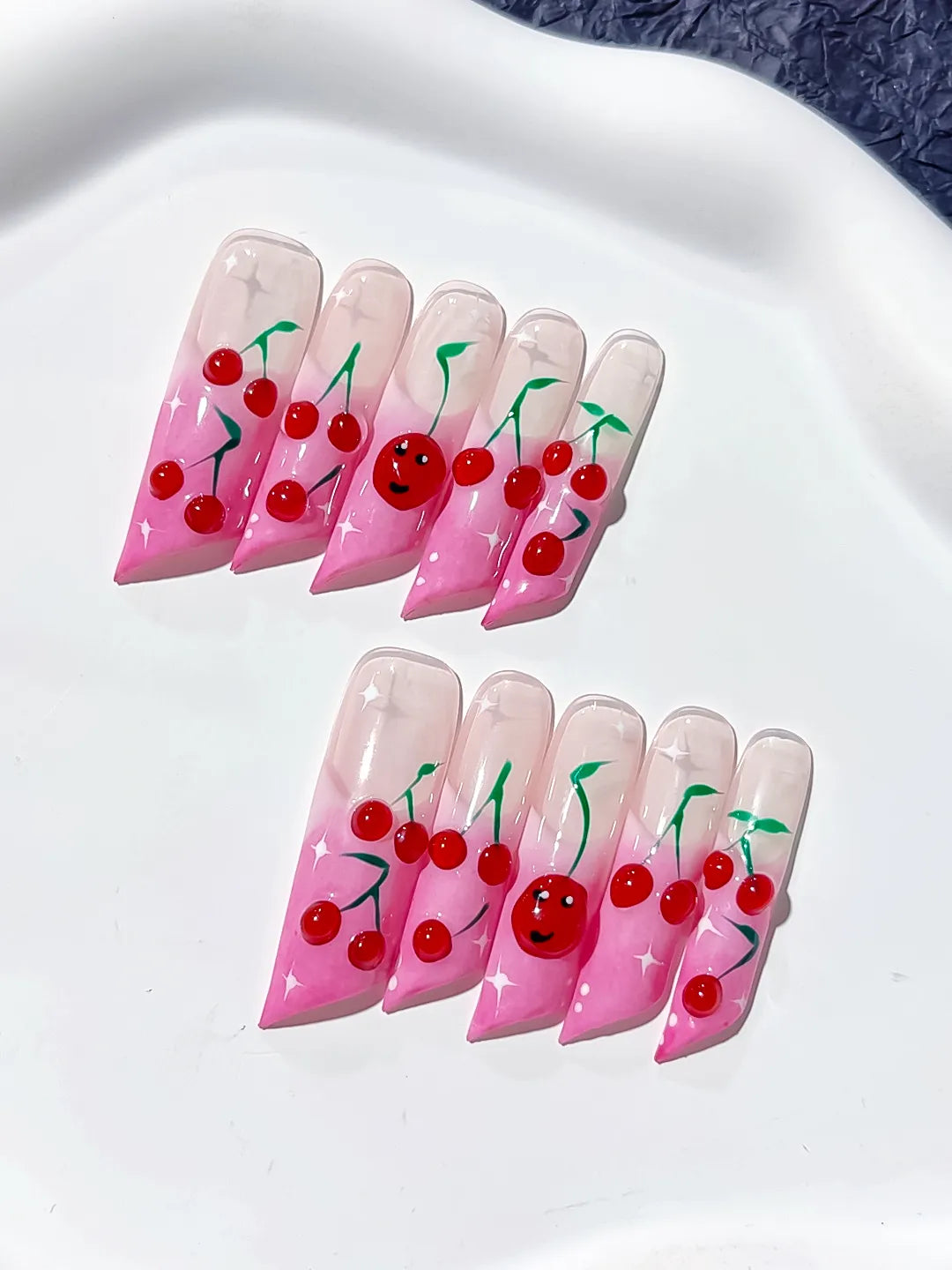 JSA20 - Long Pink Red Square Floral Cherry Face