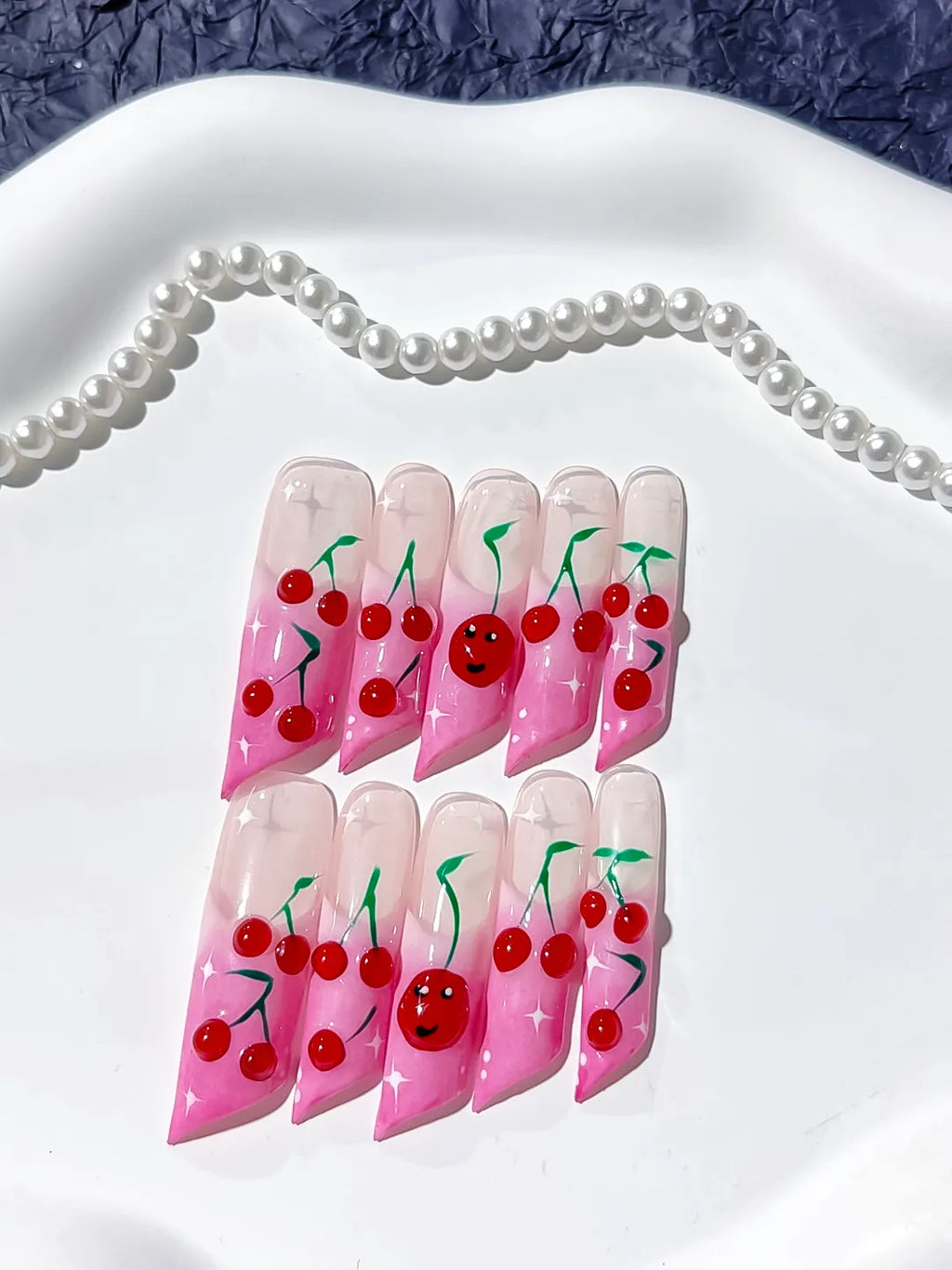 JSA20 - Long Pink Red Square Floral Cherry Face