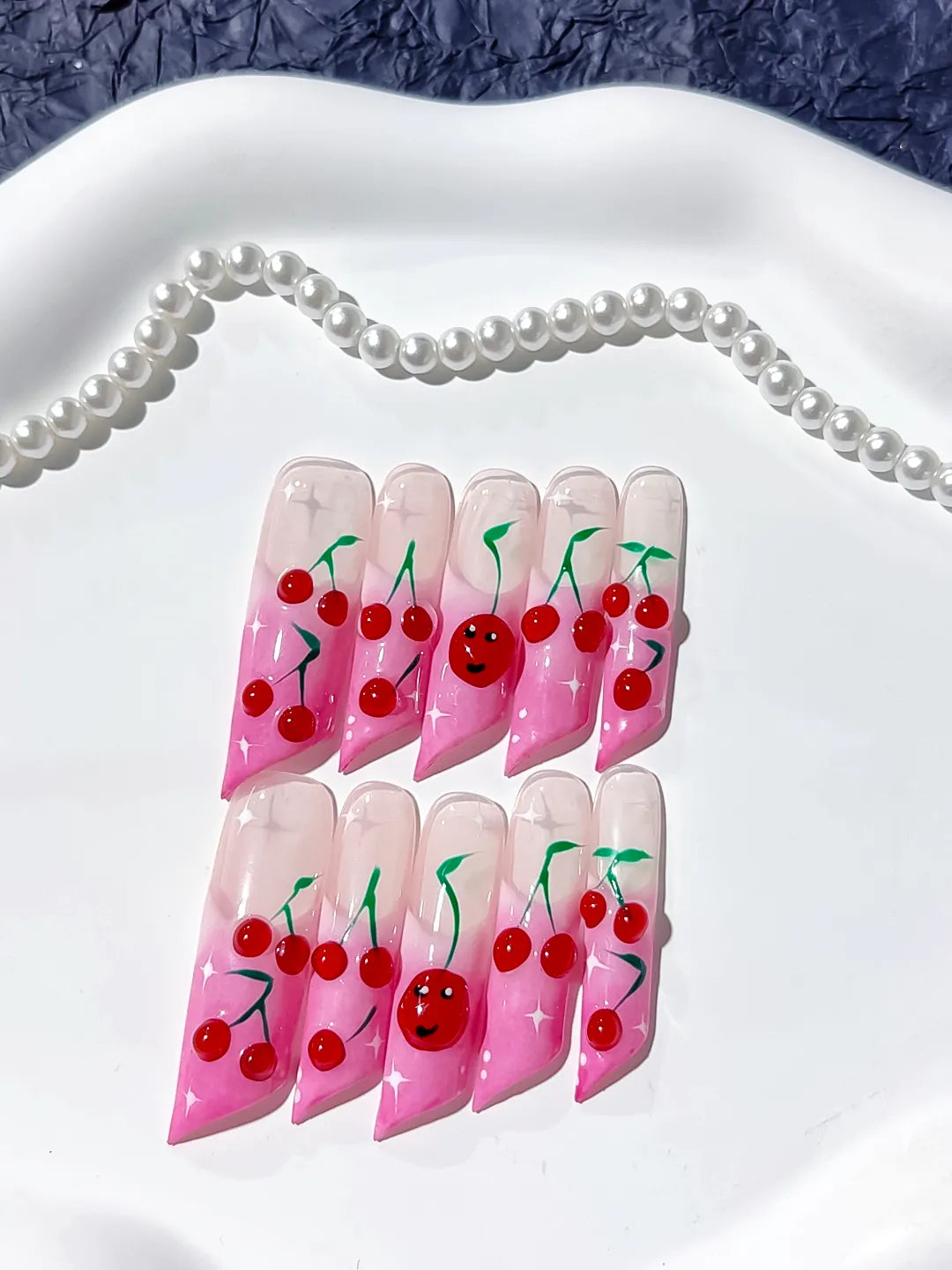 JSA20 - Long Pink Red Square Floral Cherry Face