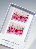 JSA20 - Long Pink Red Square Floral Cherry Face