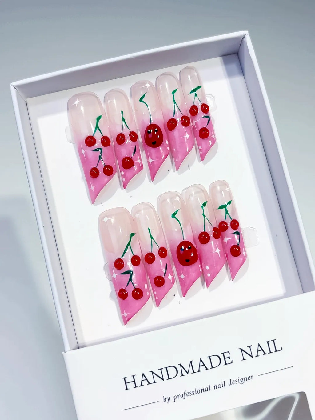 JSA20 - Long Pink Red Square Floral Cherry Face