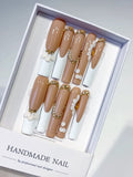 JSA21 - Long Nude White Square French tip Flower Pearl