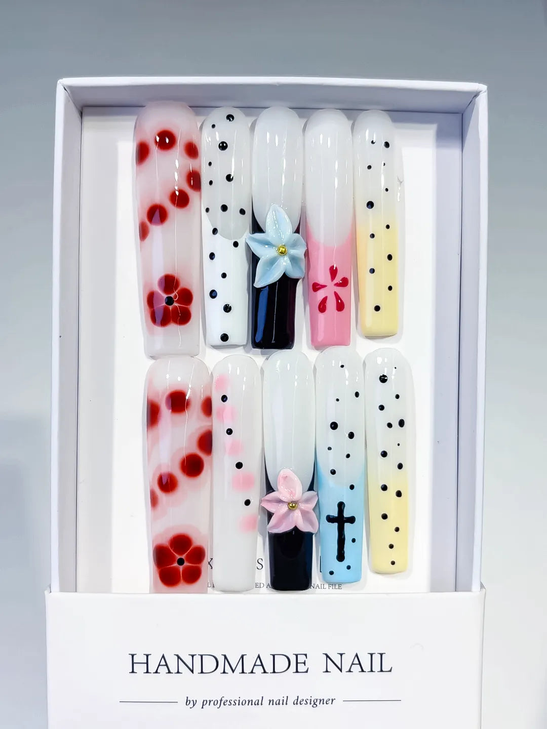 JSA25 - Long White Red Square Abstract Flower Cross