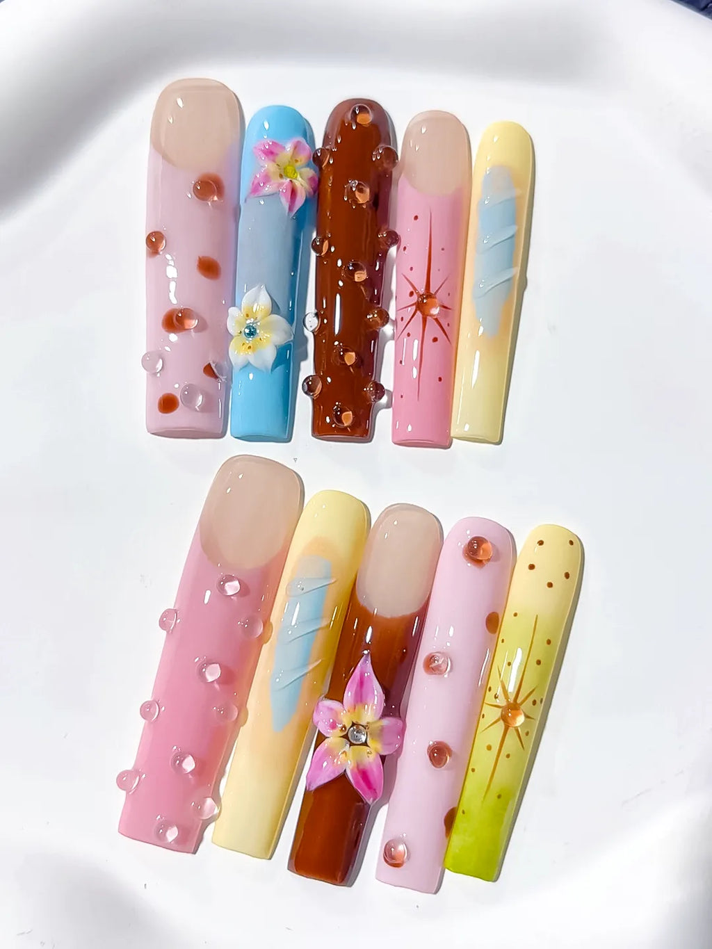JSA29 - Long Nude Pink Square Abstract Flower Dot