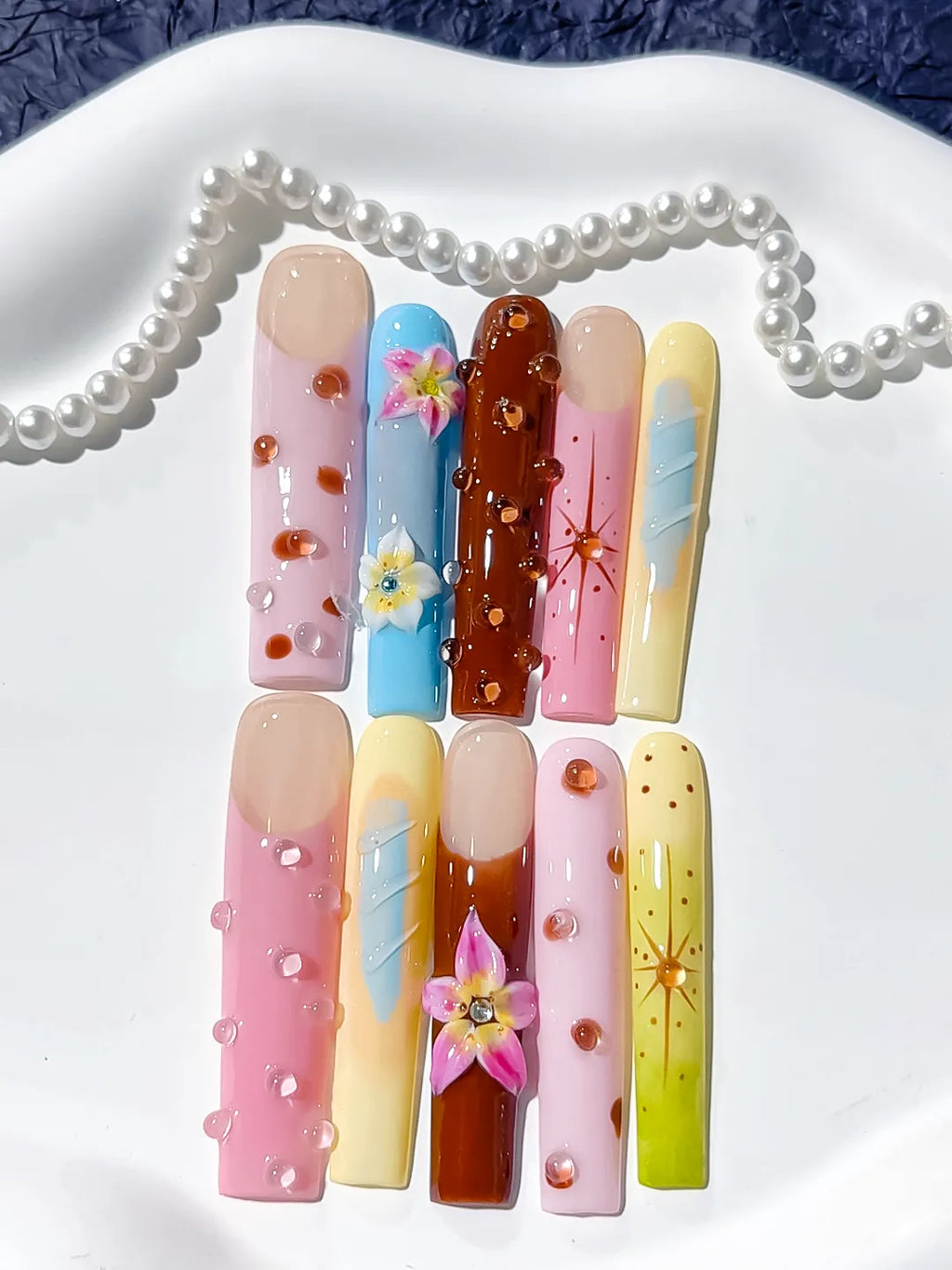 JSA29 - Long Nude Pink Square Abstract Flower Dot