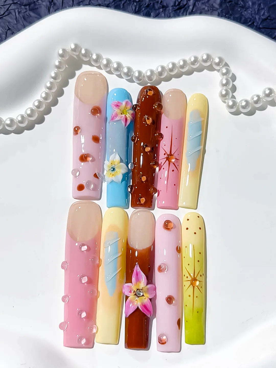 JSA29 - Long Nude Pink Square Abstract Flower Dot