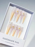 JSB02 - Long White Yellow Stiletto Ombre Flower Dot