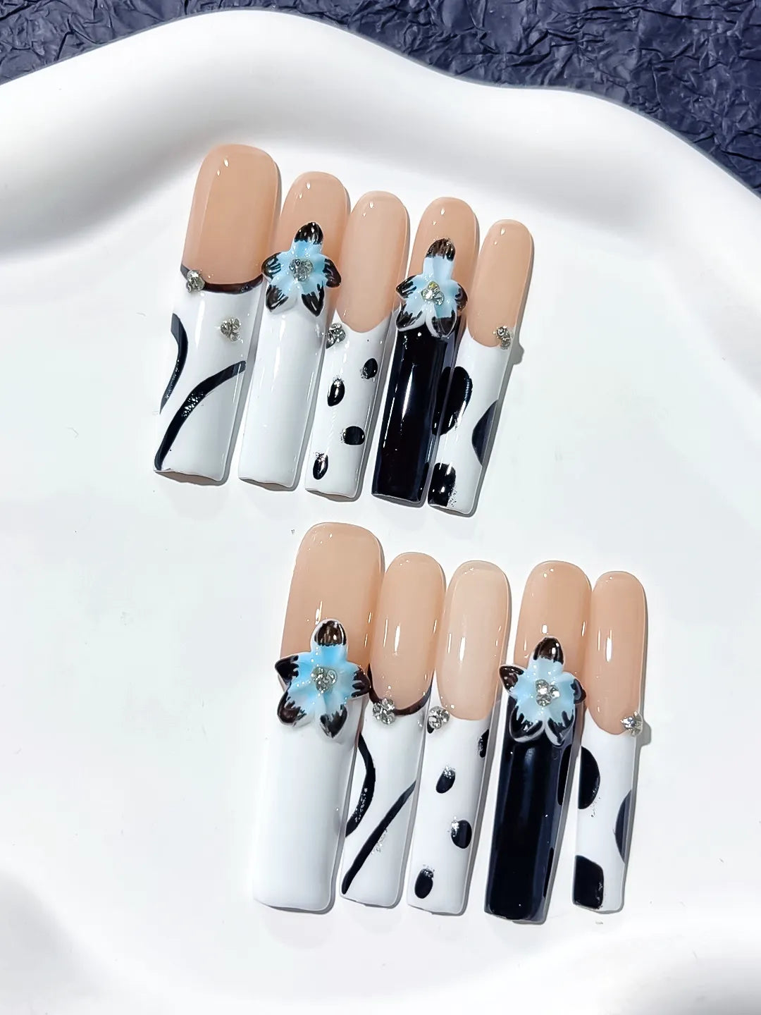 JSB04 - Long Nude White Square Abstract Flower Rhinestone