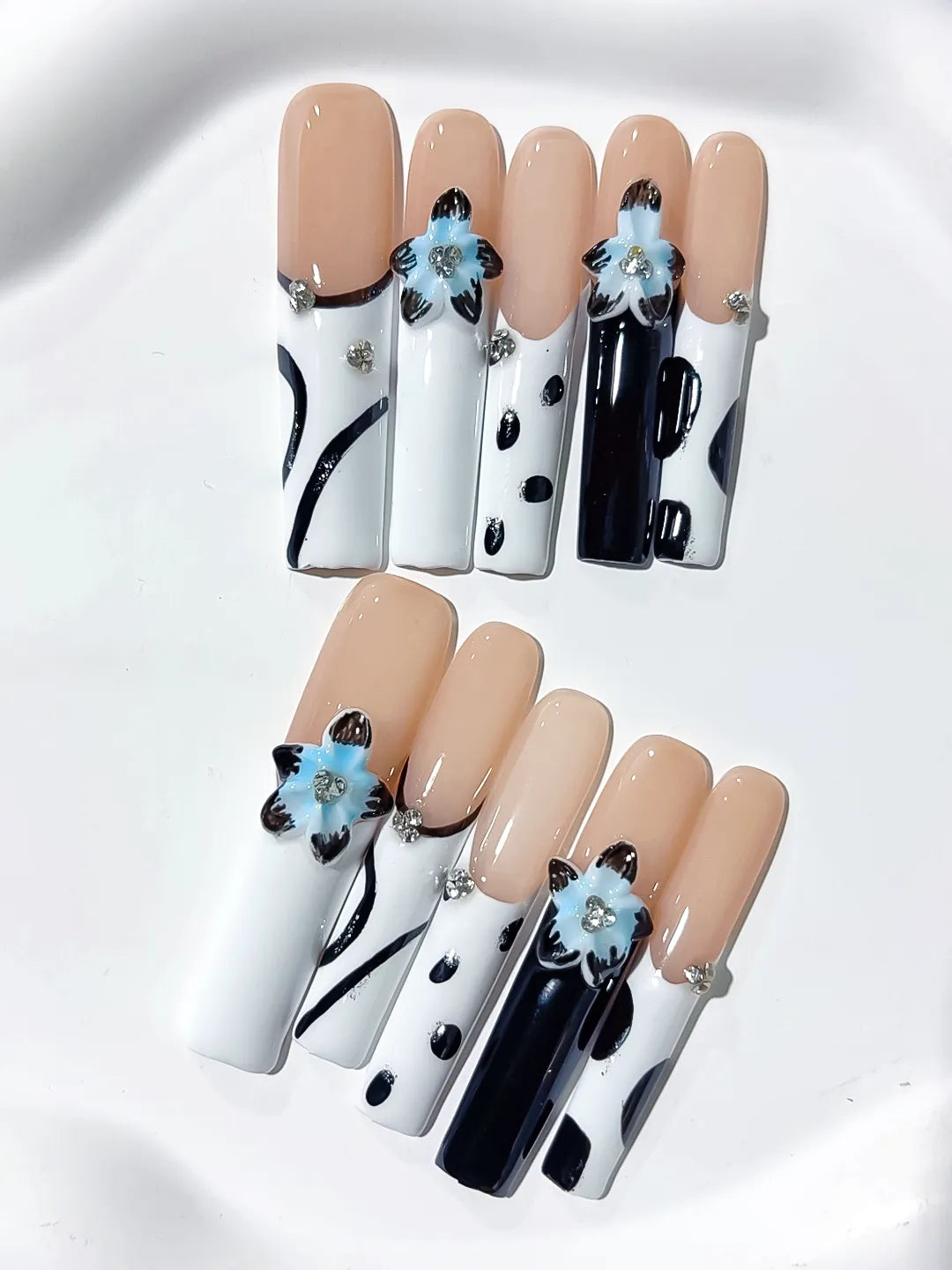 JSB04 - Long Nude White Square Abstract Flower Rhinestone