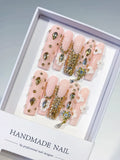 JSB05 - Long Pink Nude Square Solid color Flower Rhinestone