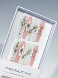 JSB09 - Long White Pink Square Solid color Flower Rhinestone