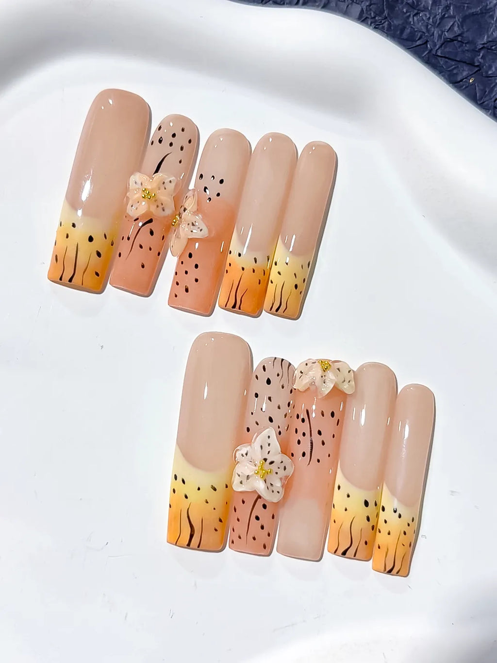 JSB10 - Long Nude Orange Square Abstract Flower Animal Print