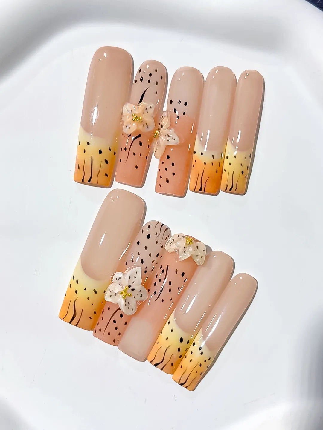 JSB10 - Long Nude Orange Square Abstract Flower Animal Print
