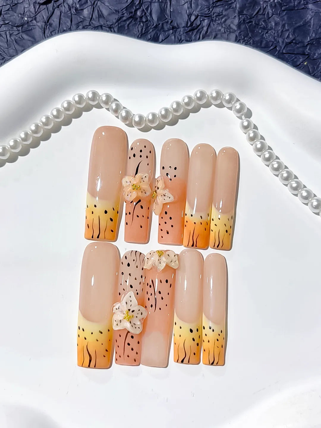 JSB10 - Long Nude Orange Square Abstract Flower Animal Print