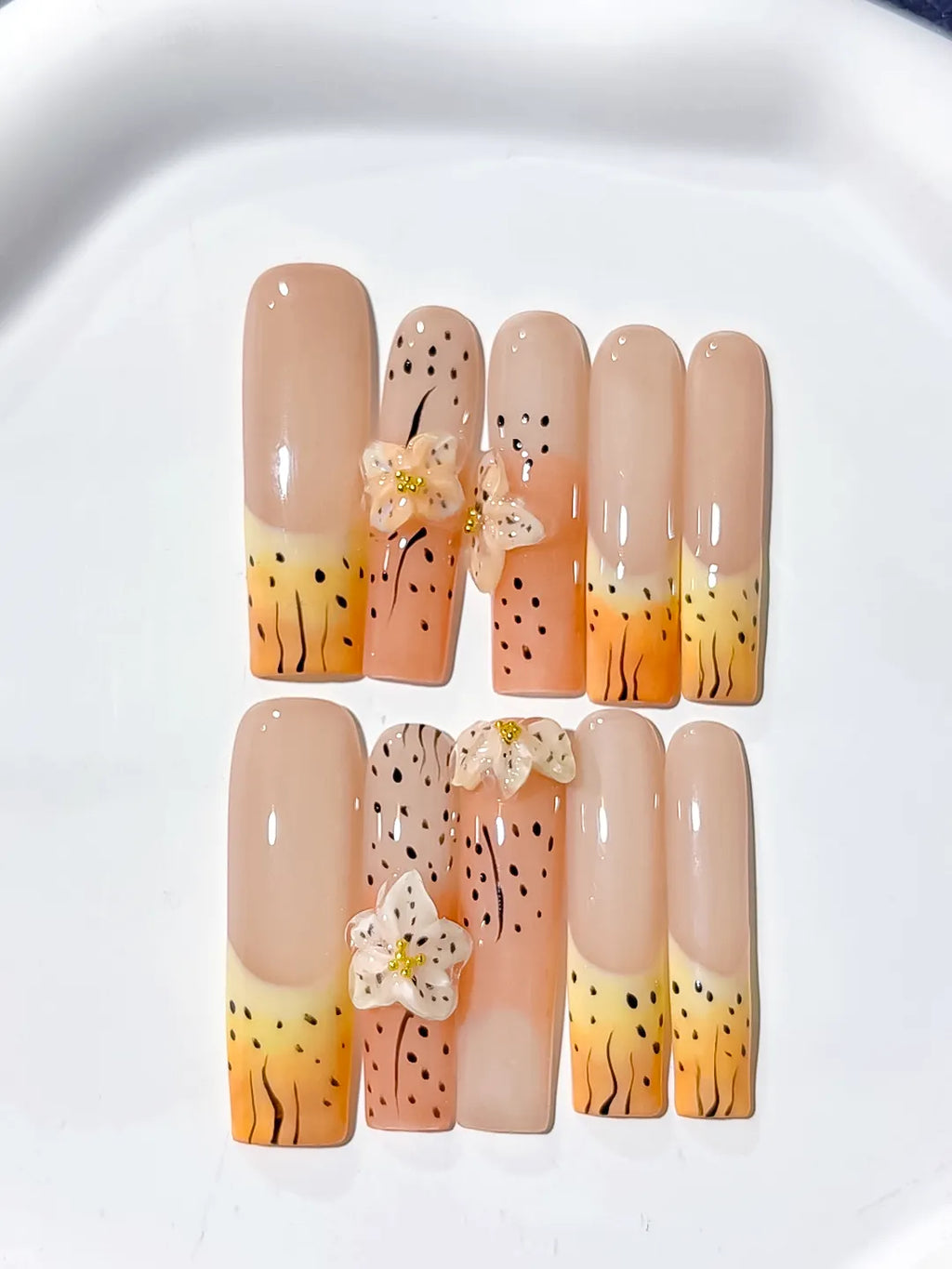 JSB10 - Long Nude Orange Square Abstract Flower Animal Print