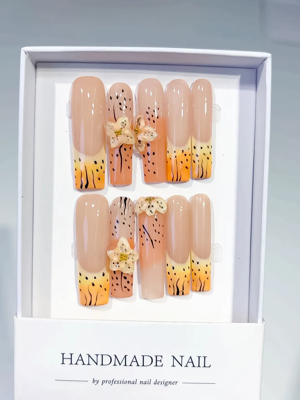JSB10 - Long Nude Orange Square Abstract Flower Animal Print