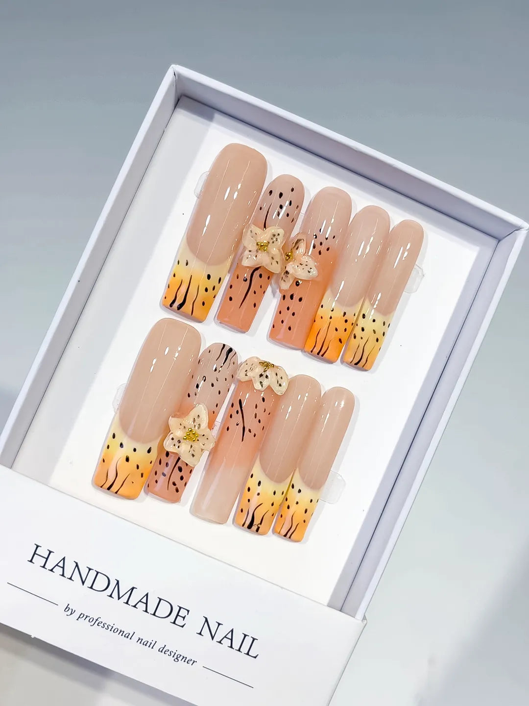 JSB10 - Long Nude Orange Square Abstract Flower Animal Print