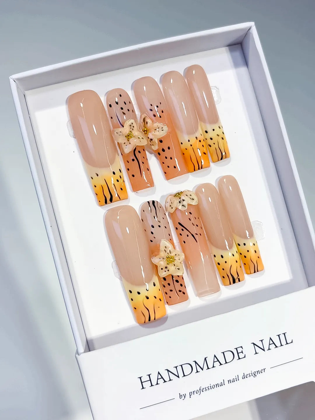 JSB10 - Long Nude Orange Square Abstract Flower Animal Print