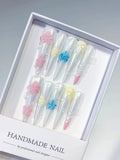 JSB11 - Long White Pink Stiletto Holographic Flower Pearl
