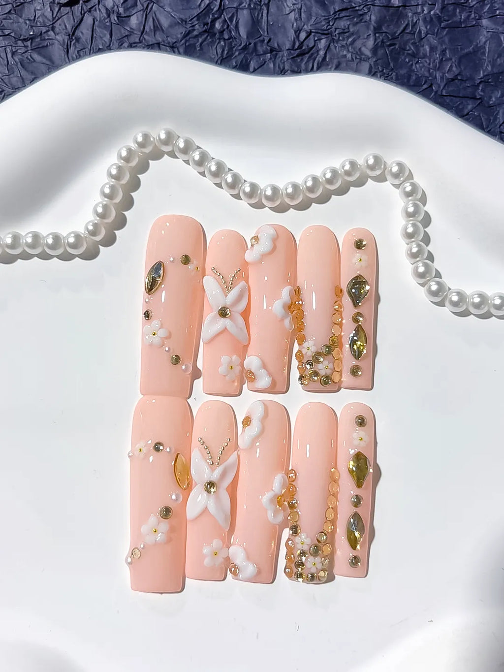JSB14 - Long Pink Gold Square Solid color Flower Pearl