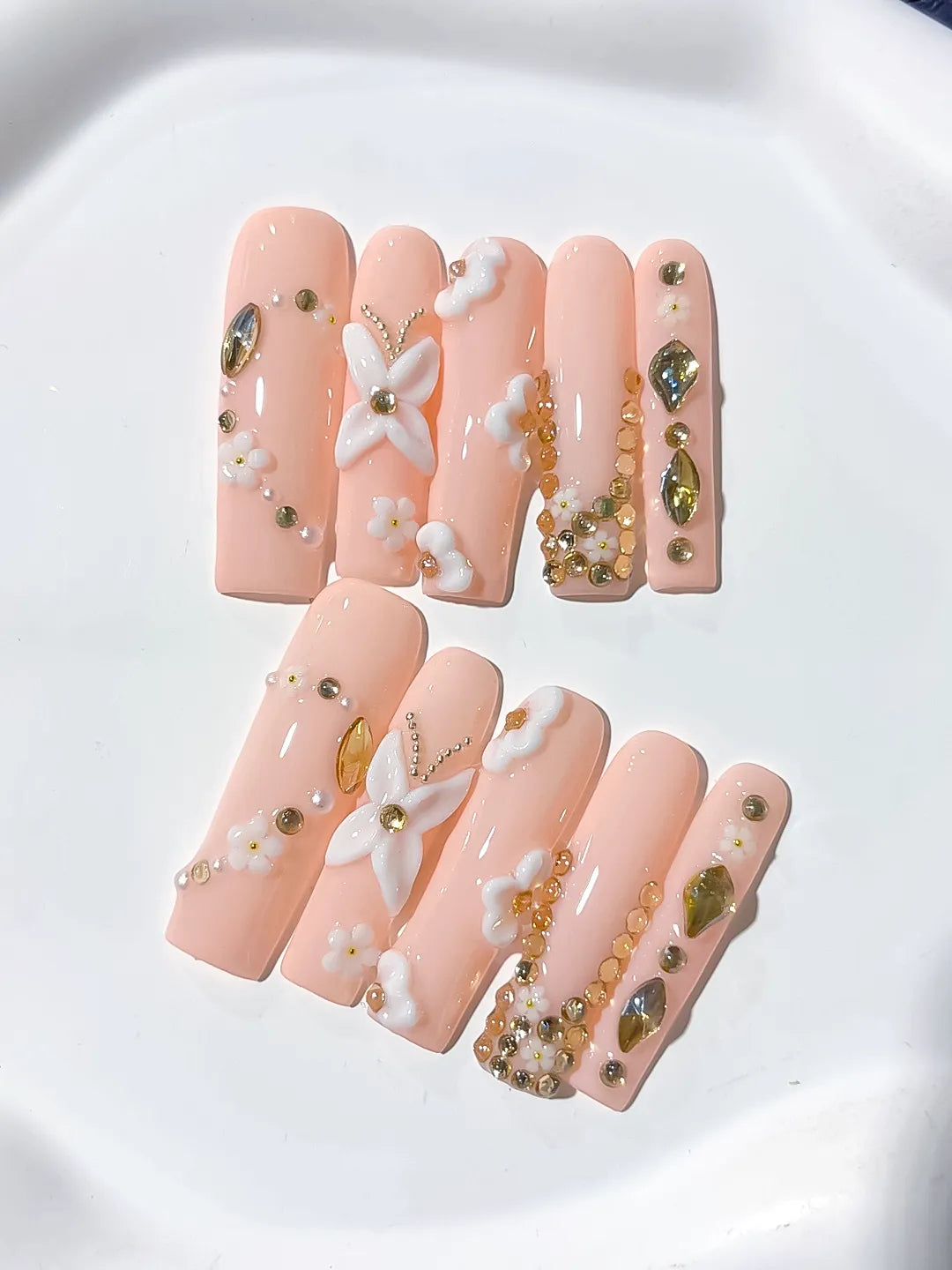 JSB14 - Long Pink Gold Square Solid color Flower Pearl