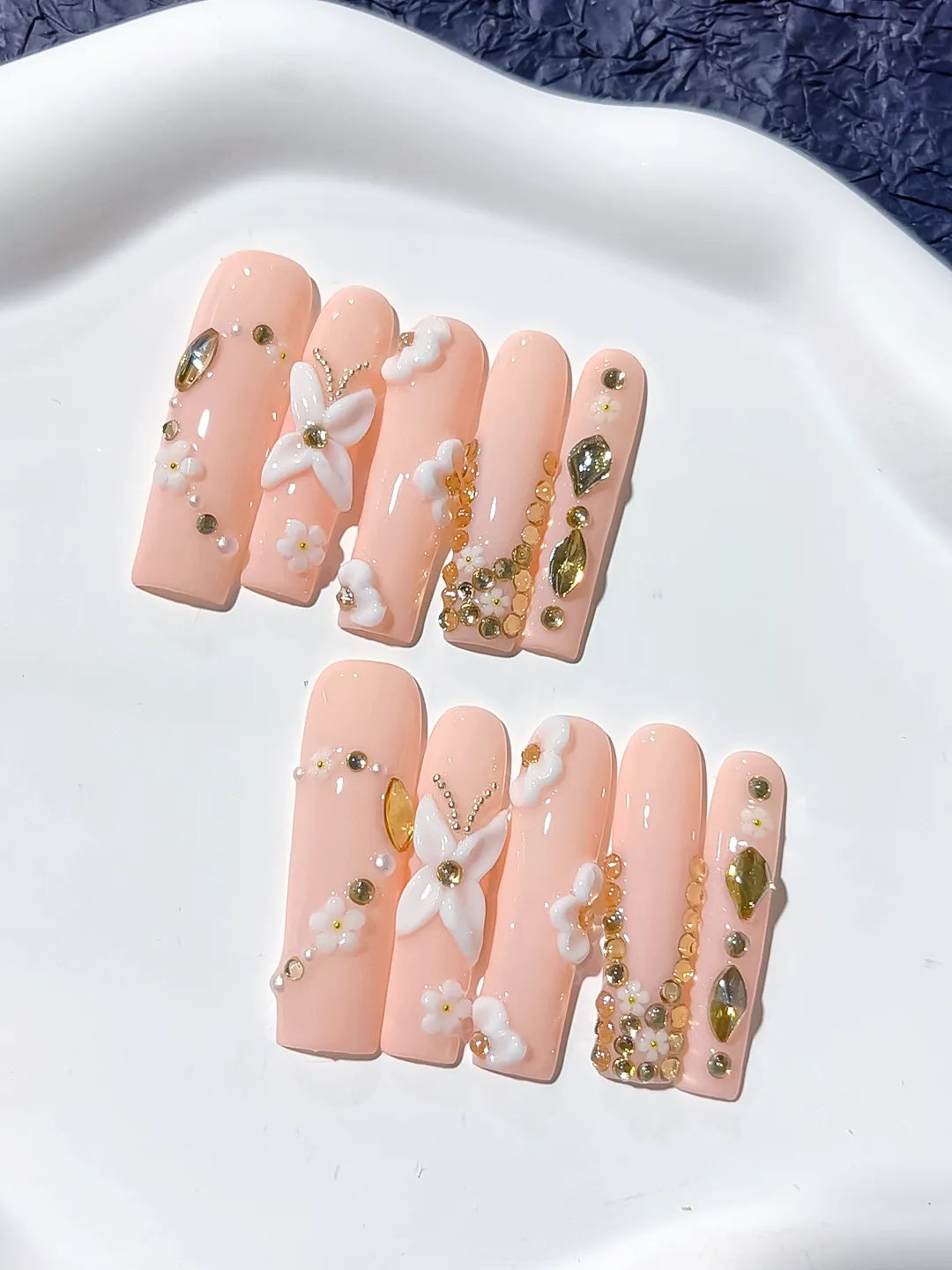 JSB14 - Long Pink Gold Square Solid color Flower Pearl