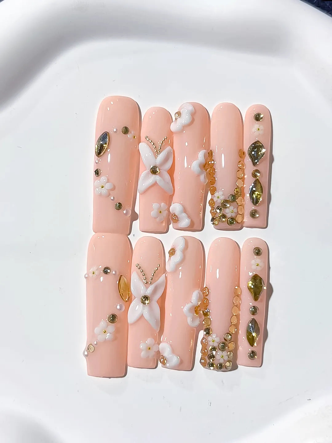 JSB14 - Long Pink Gold Square Solid color Flower Pearl