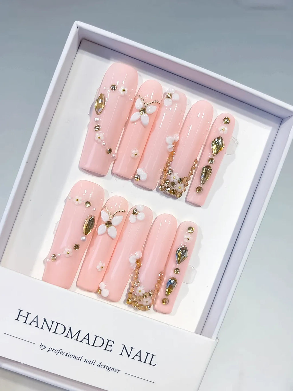 JSB14 - Long Pink Gold Square Solid color Flower Pearl
