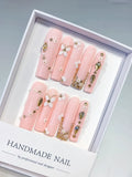 JSB14 - Long Pink Gold Square Solid color Flower Pearl